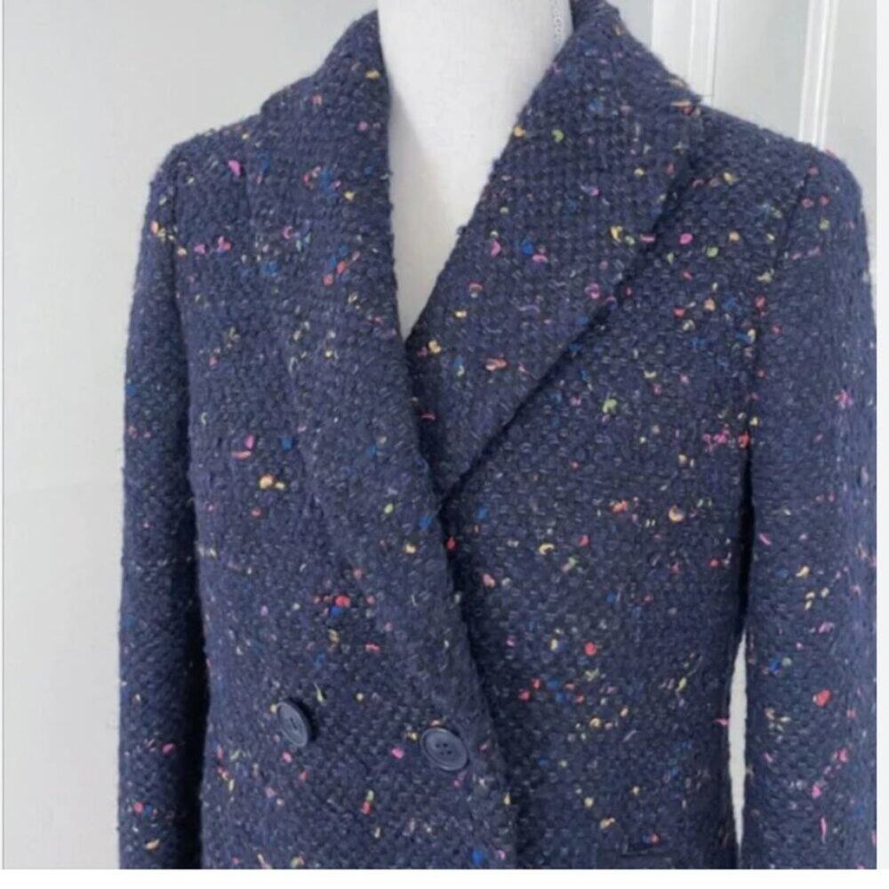 J.CREW Nayla Daphne speckled overcoat tweed navy jacket top coat size 6